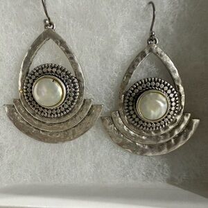 Lucky Brand Silver-Tone Teardrop Earrings with White Mother-of-Pearl Centers
